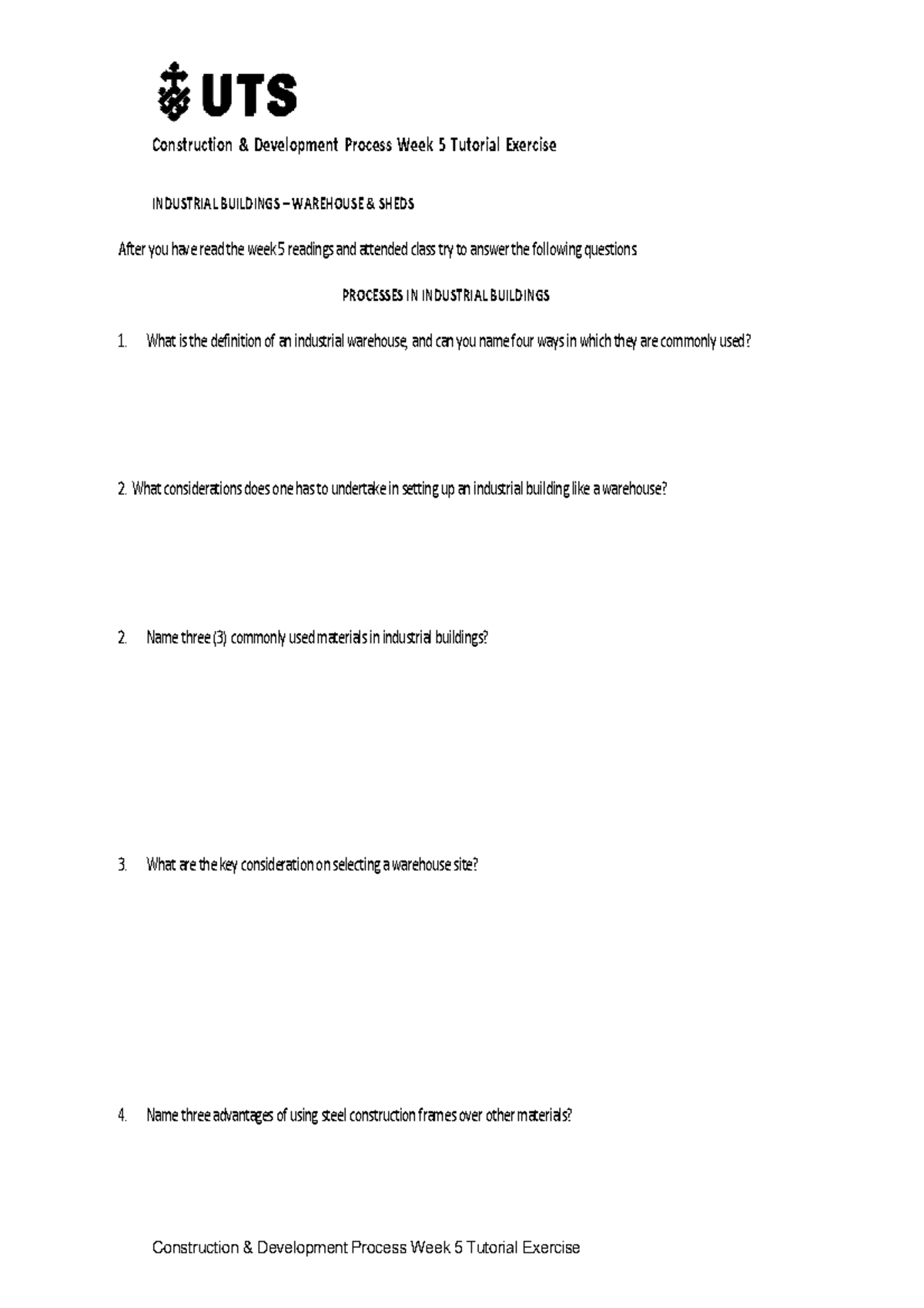 Construction & Development Process Week 5 Tutorial Exercise - Studocu