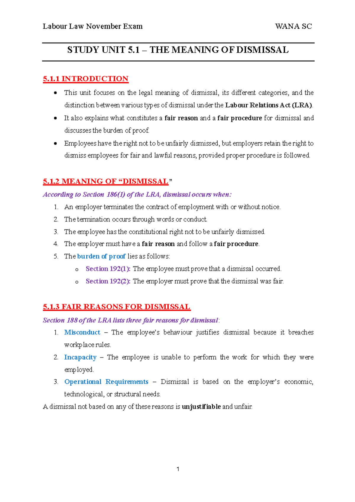 Labour Law Nov Exam Prep: Understanding Dismissal & Fair Procedures ...