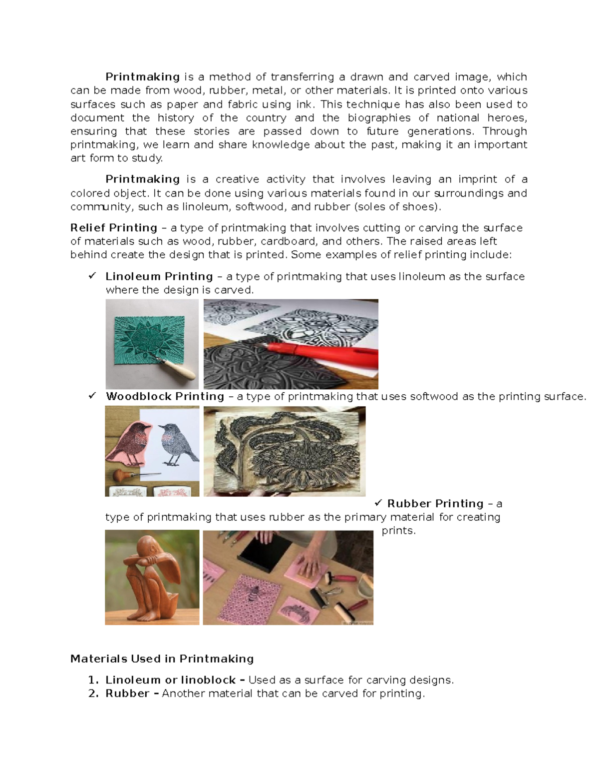 Printmaking Techniques and Materials: An Overview of Arts in ...