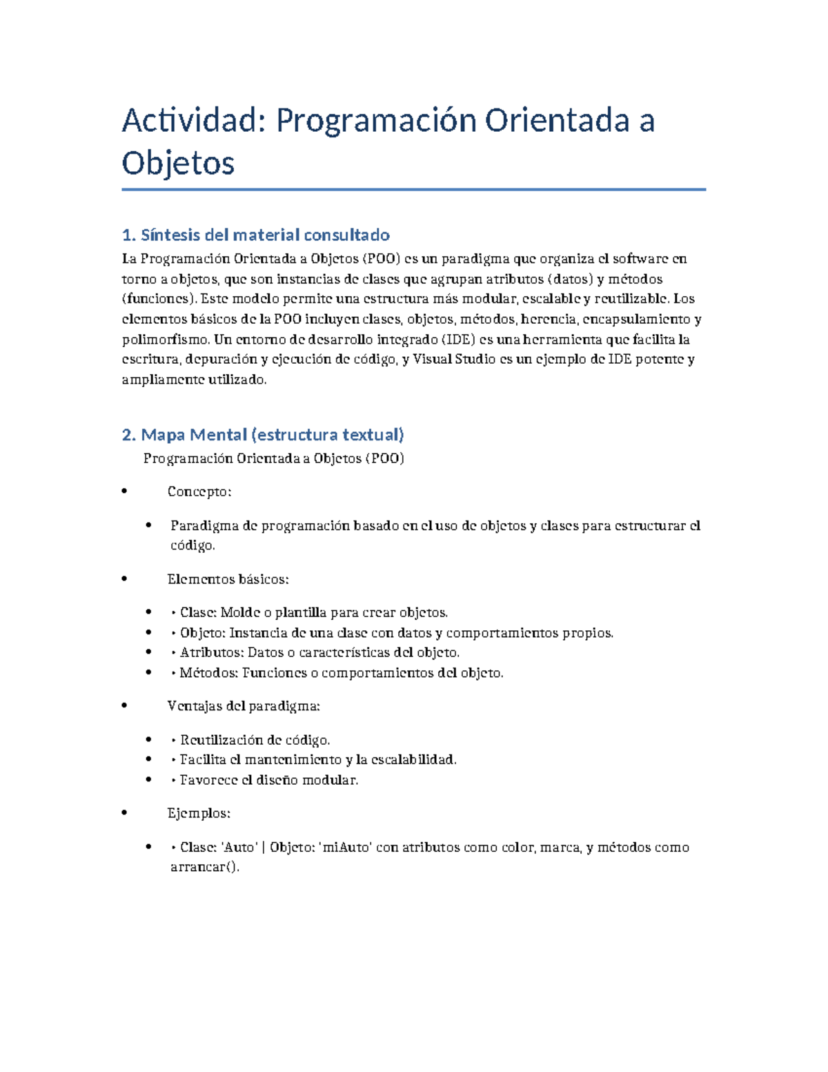 Actividad: POO 1 - Síntesis y Mapa Mental de Programación Orientada a ...