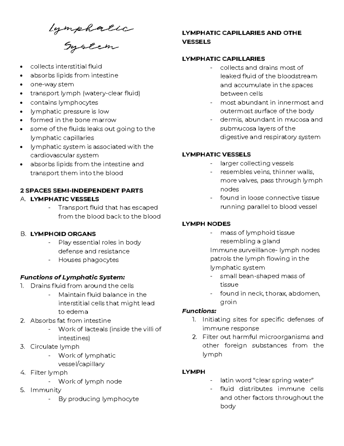 Lymphatic Immune System Overview: Functions and Components - Studocu