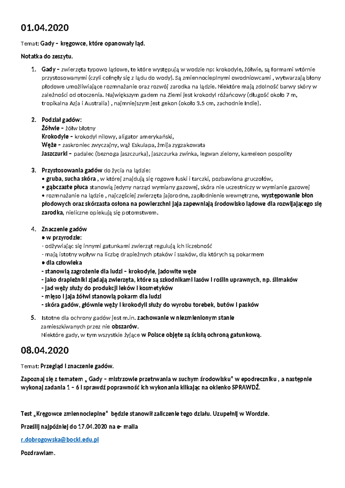Test Ryby, Płazy i Gady klasa 6 - Grupa A | strona 1 z 2 1 2 3 4 5 6 7
