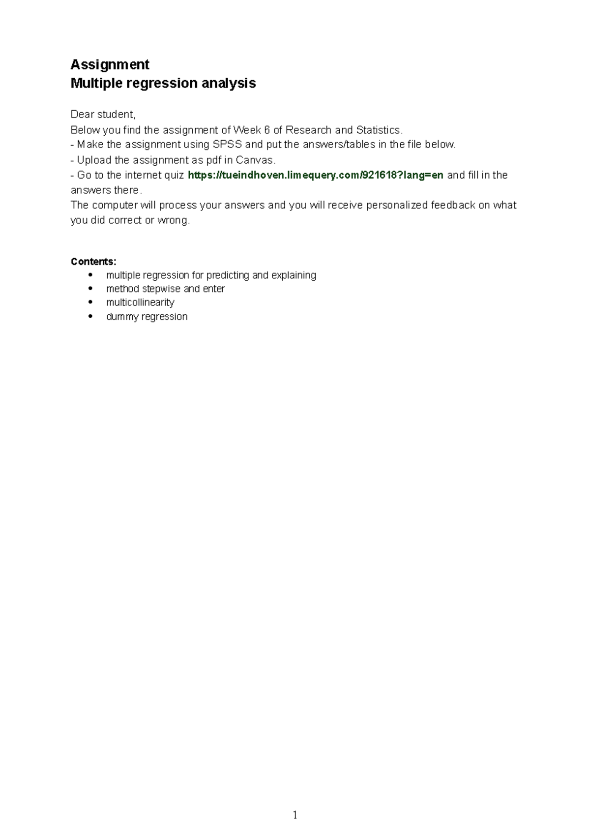 Assignment 6: Multiple Regression Analysis with SPSS Solutions ...