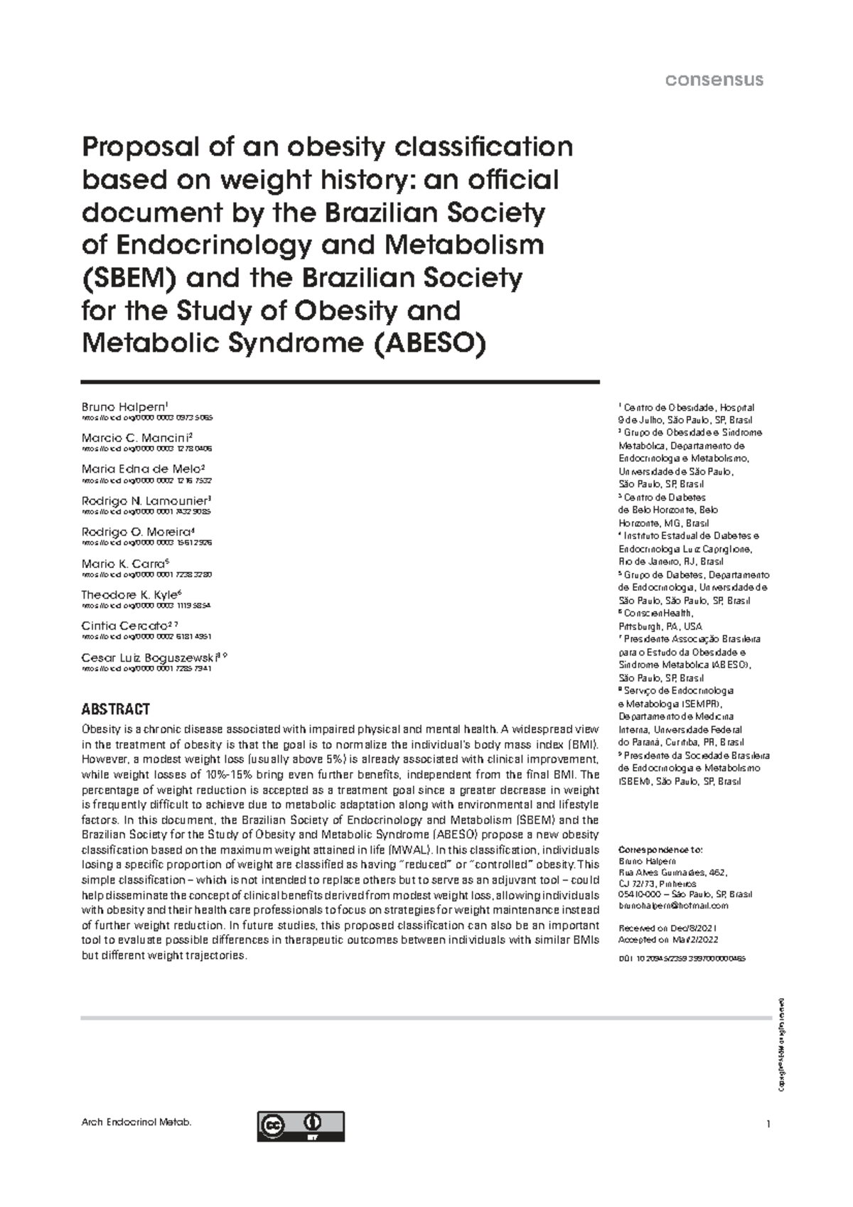 Proposal for a New Obesity Classification Based on Weight History: SBEM ...