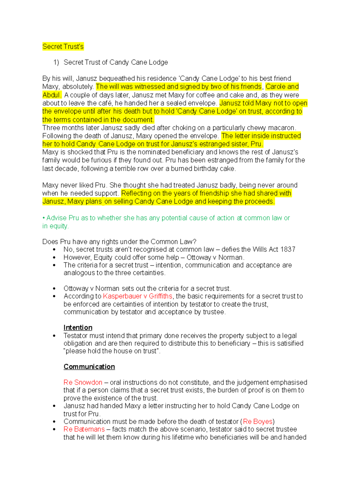 Equity Seminar - Analysis of Secret Trusts and Resulting Trusts - Studocu