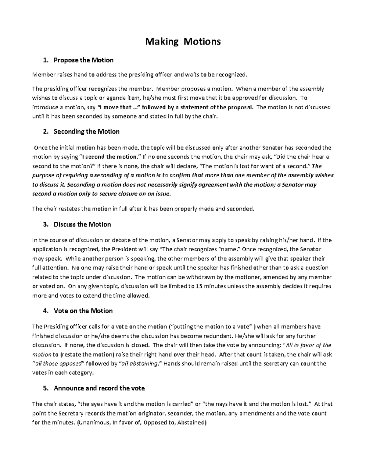 How to Make a Motion: Step-by-Step Instructions - Studocu