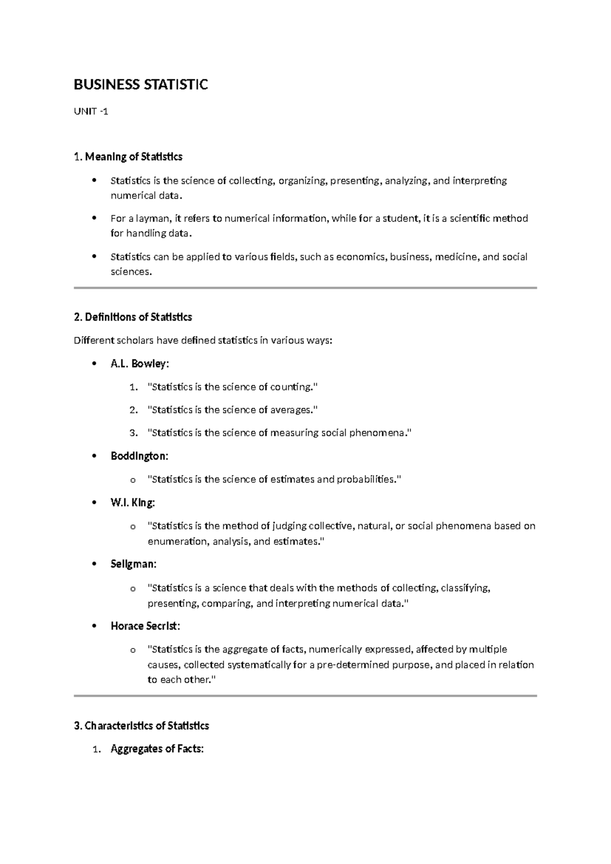 Business Statistics - 3rd Sem Lecture Notes on Data Analysis and ...
