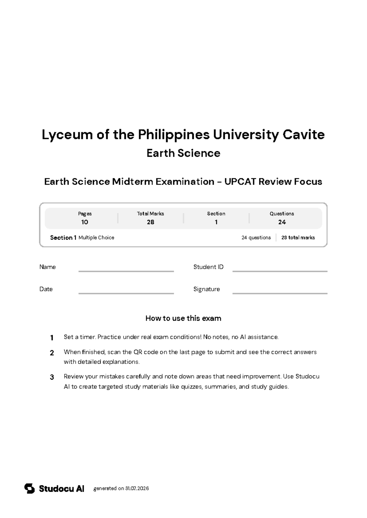 Earth Science Midterm Exam - UPCAT Review - Studocu