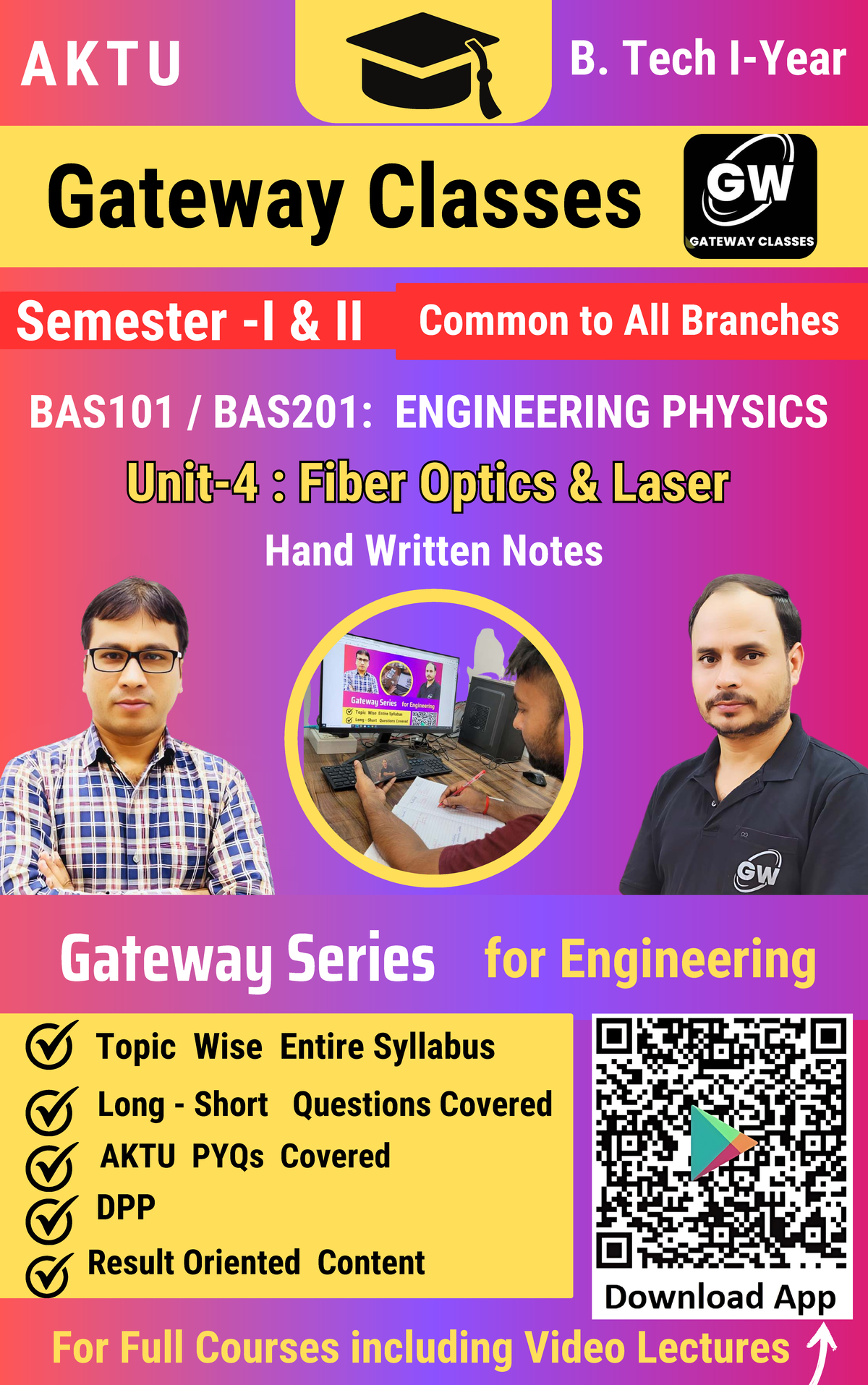 Physics BAS101/BAS201 Unit-4: Fiber Optics & Laser Handwritten Notes - Document Preview