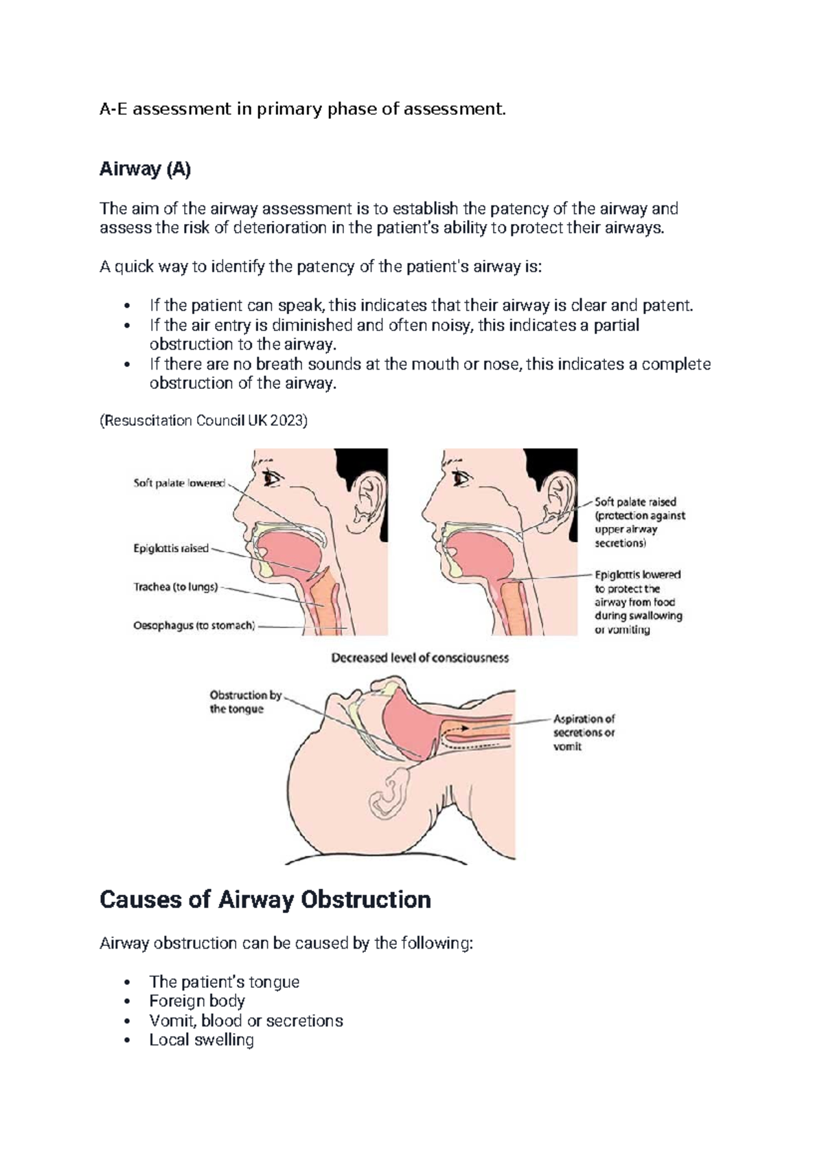ABCDE Assessment Guide - A-E Overview and Patient Care - Studocu