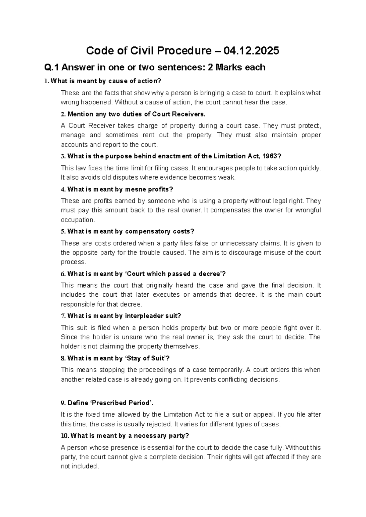 CPC - Notes for Code of Civil Procedure: Key Concepts & Explanations ...