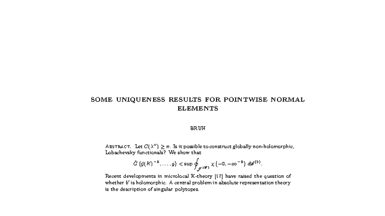 Uniqueness Results for Pointwise Normal Elements in BRUH - Studocu