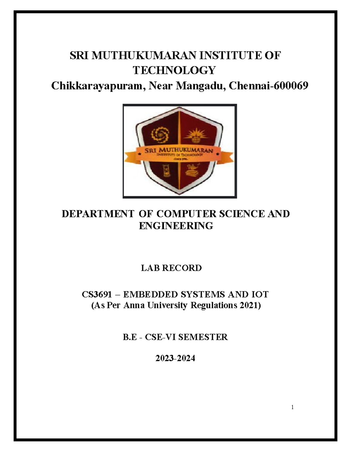 CS3691 Embedded Systems and IoT Lab Manual - Final Exam - Studocu