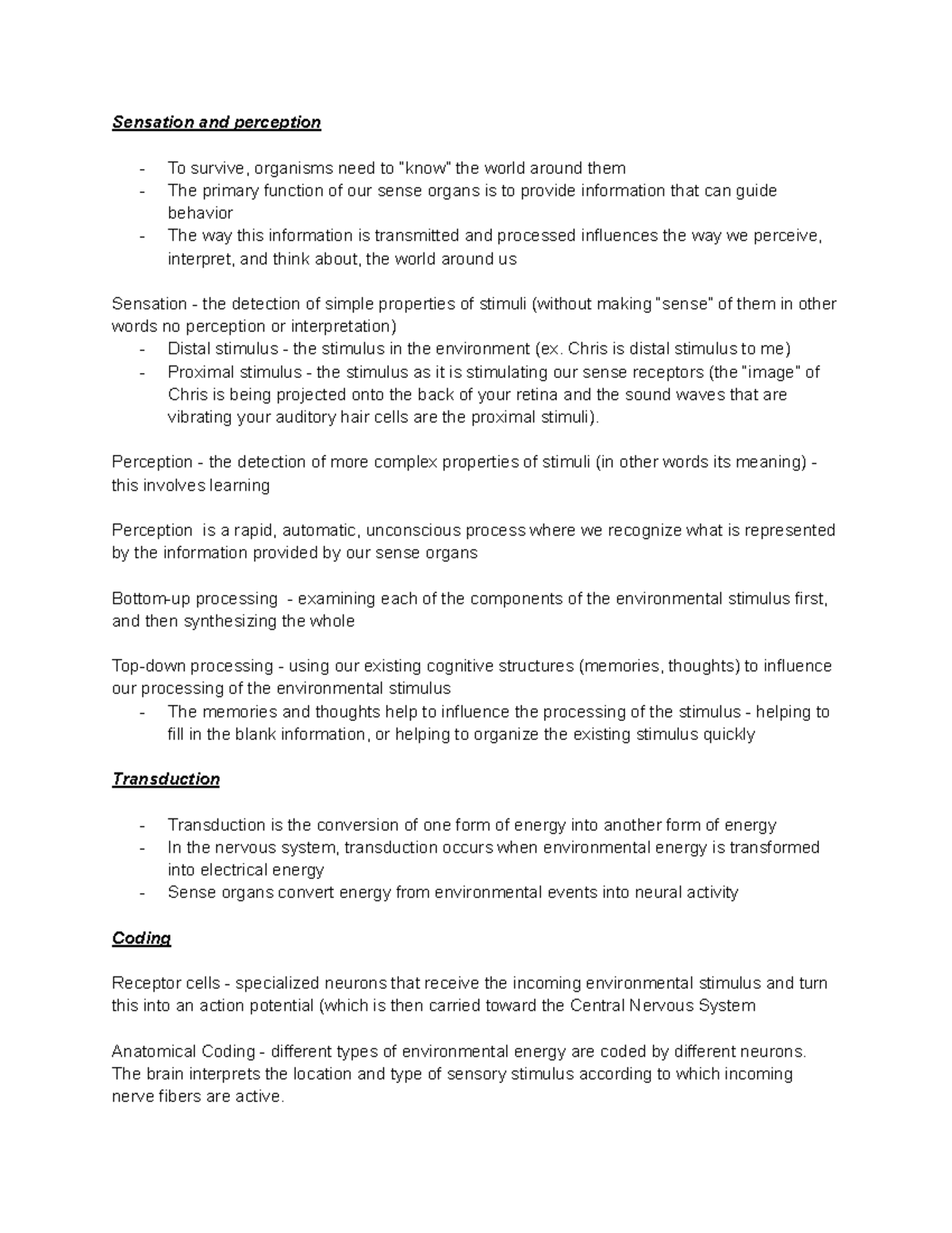 Chapter 4 - Sensation and Perception - Sensation and perception - To ...