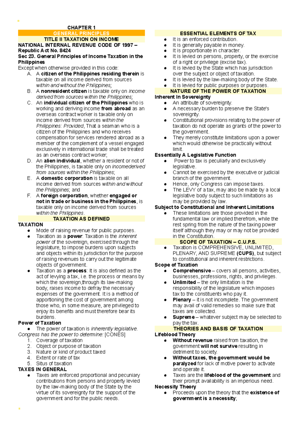 TAX 1 Transcribed Lectures - CHAPTER 1 GENERAL PRINCIPLES TITLE II ...