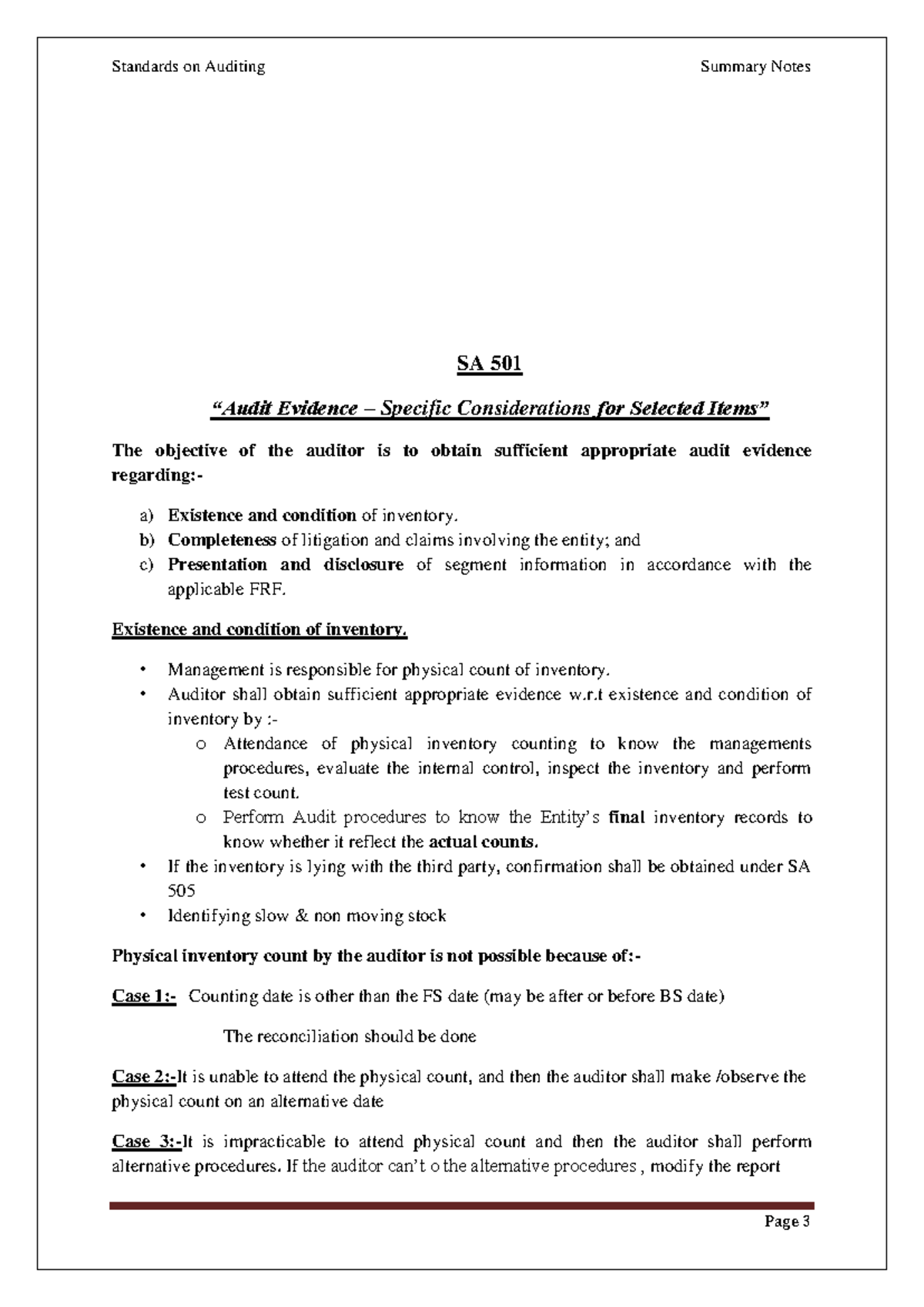 SA 501 - Audit Evidence Considerations: Inventory, Claims & Segments ...