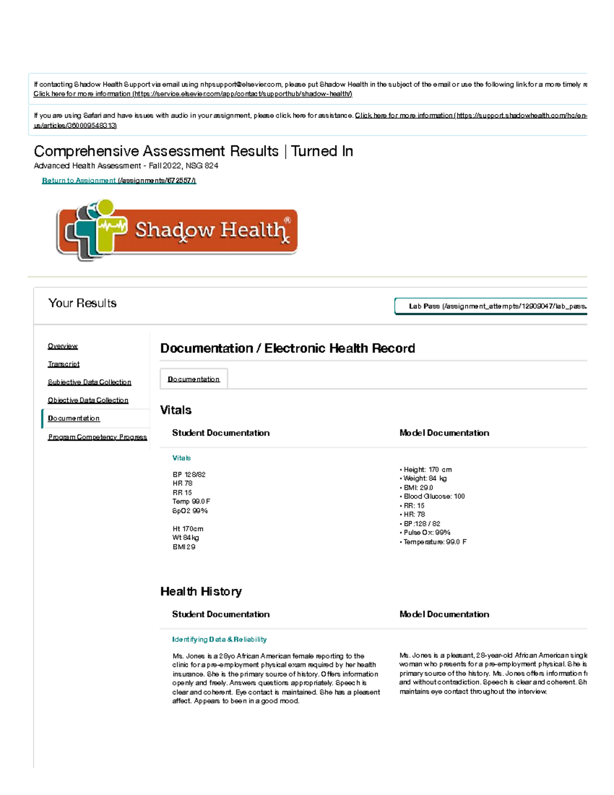 Comprehensive Assessment Results for Tina - NSG 824 Fall 2022 - Studocu