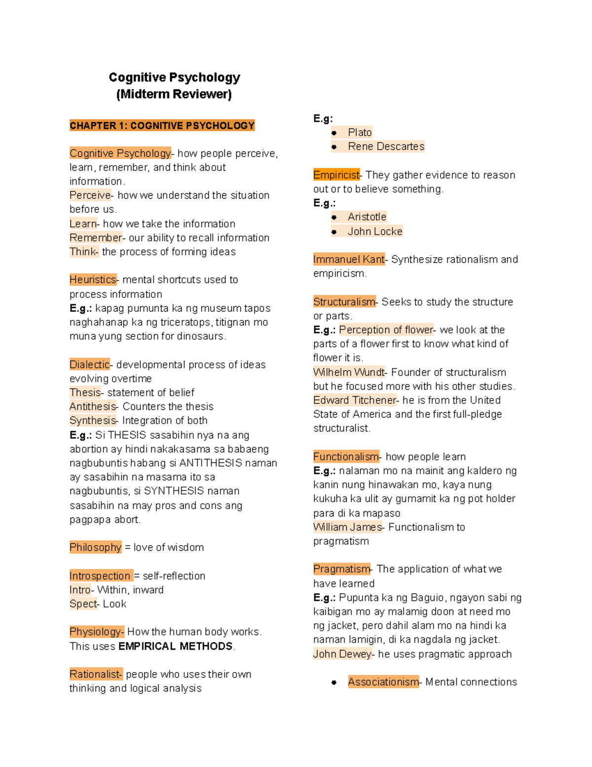 Cog Psych Reviewer - Chapter 1 to 4 - Cognitive Psychology (Midterm ...