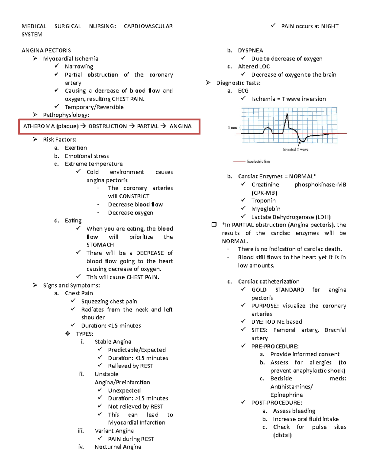 Medsurg- Final Exam Notes: Cardiovascular Nursing Overview - Studocu
