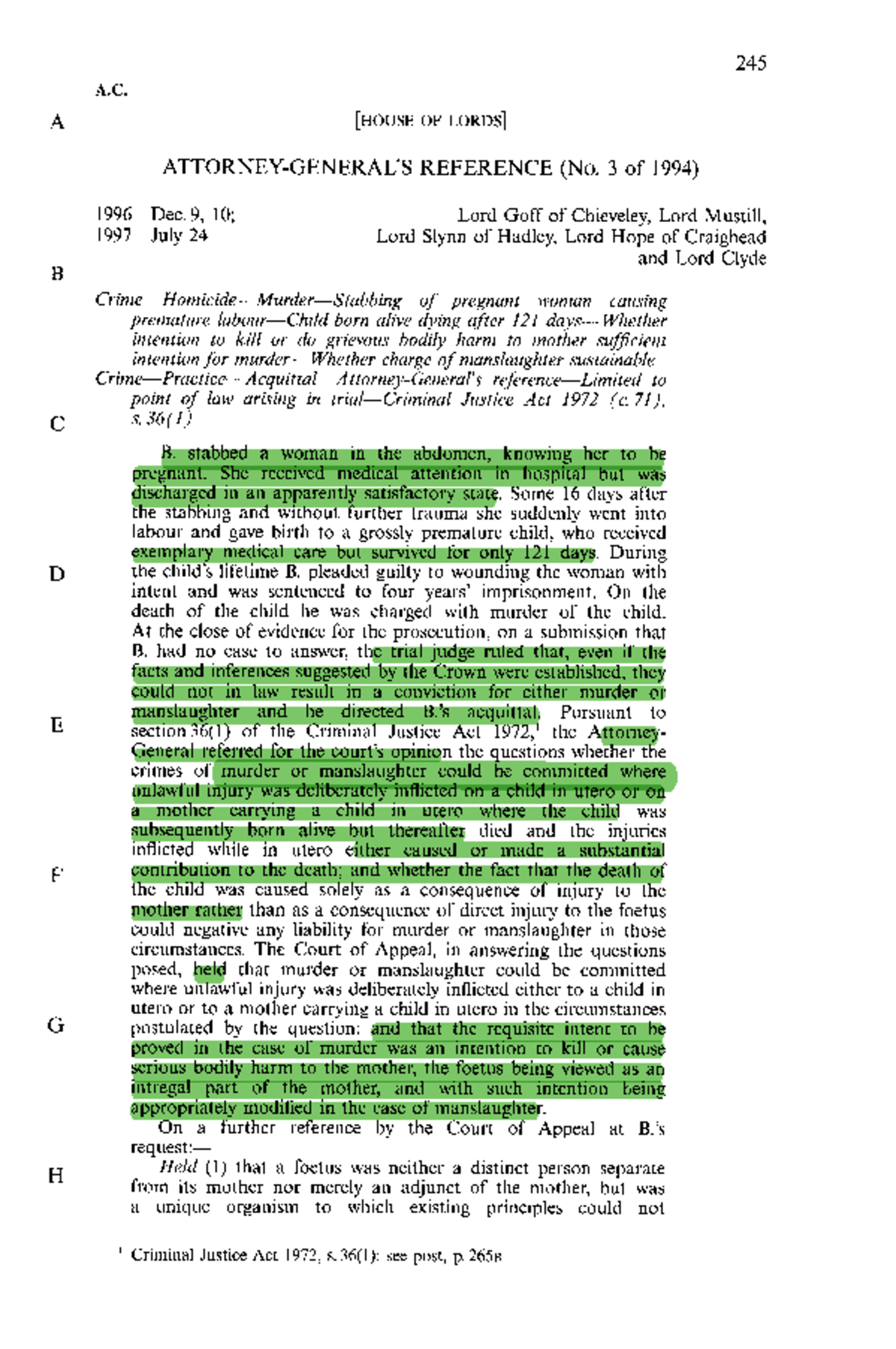 Attorney General's Reference (No. 3 of 1994): Manslaughter and Foetal ...
