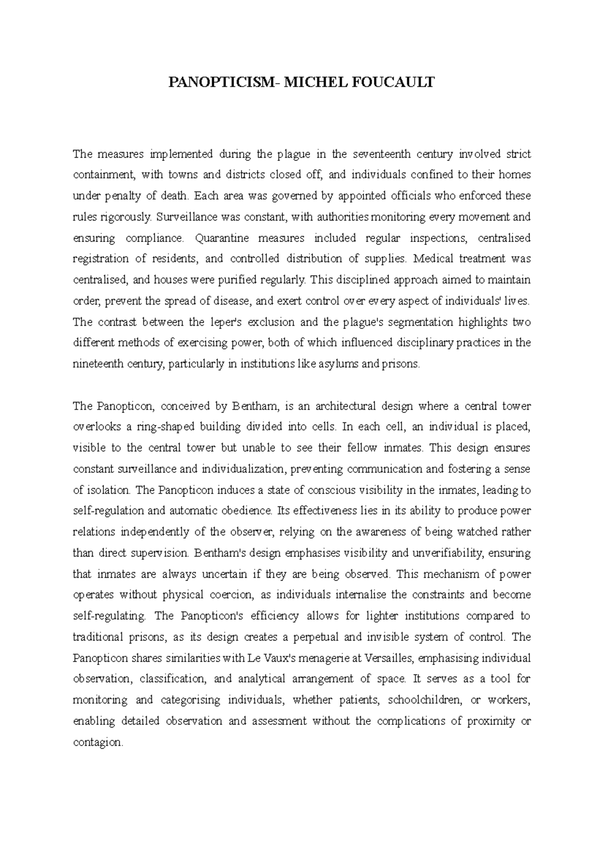 Panopticism: Analyzing Foucault's Visual Culture Concepts - Studocu