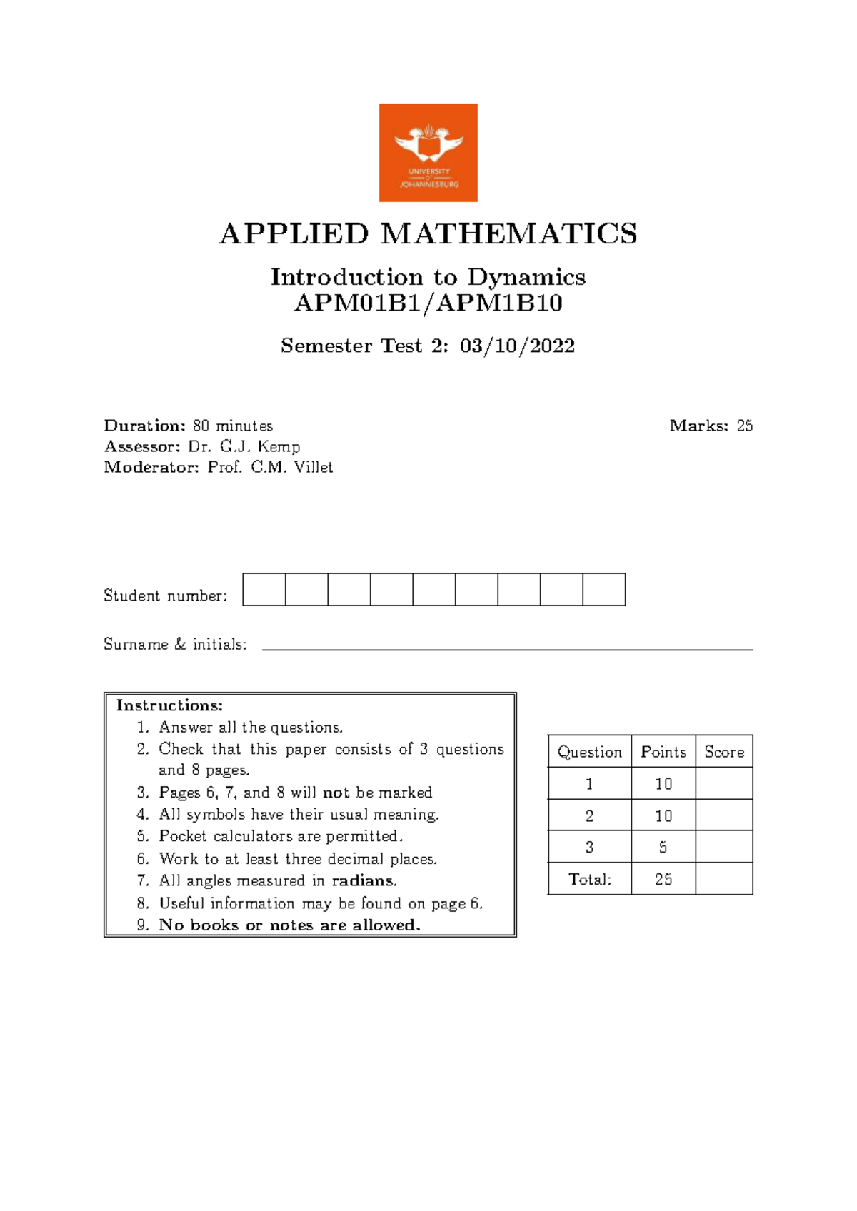 APPLIED MATHEMATICS APM 2022 Semester Test 2 Memo - Studocu