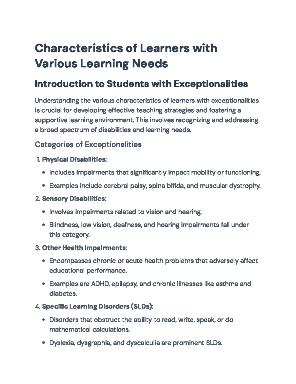 Characteristics of Learners with Exceptionalities - Courscode Included ...