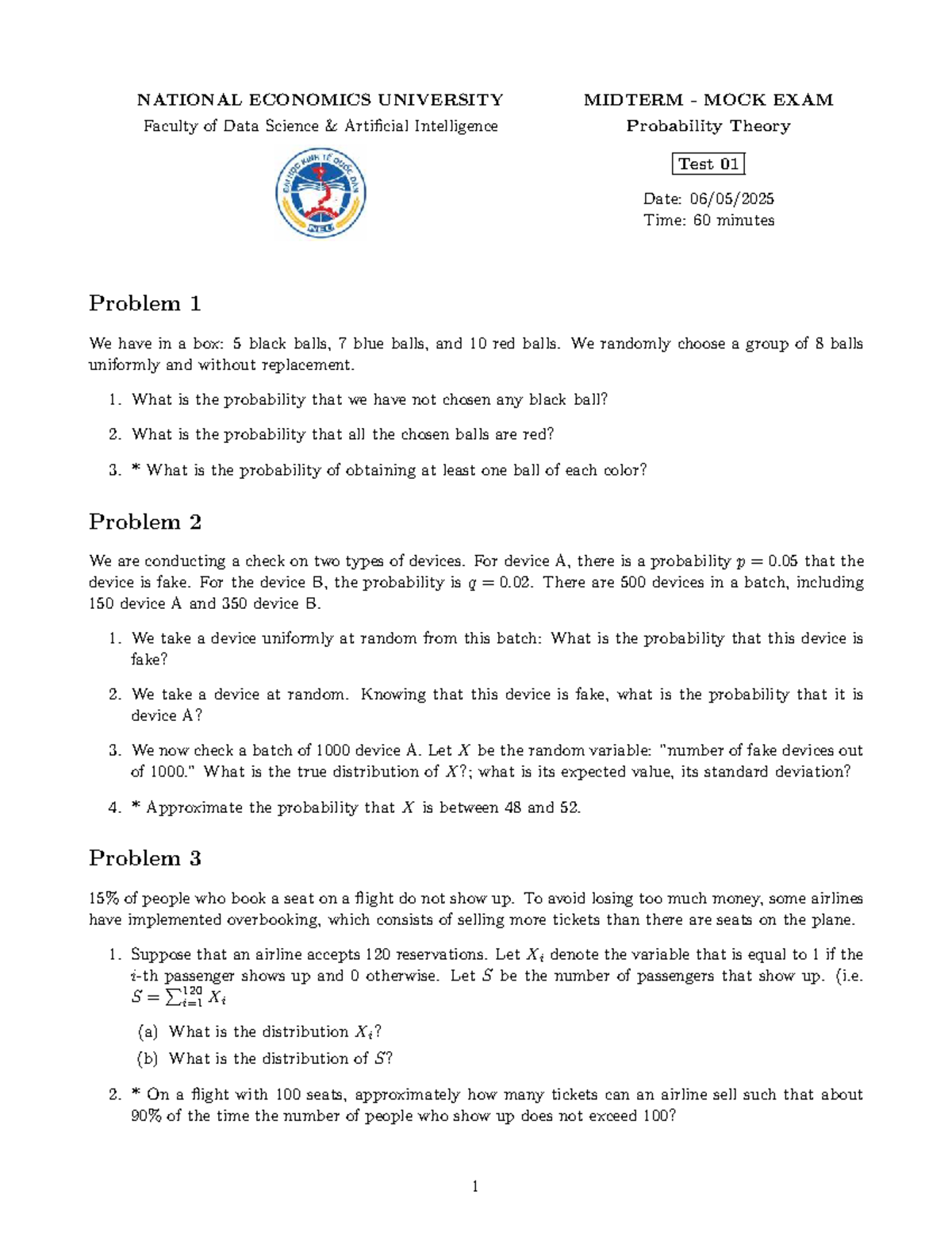 Mock Exam: Probability Theory DS66 - Midterm Review and Practice - Studocu