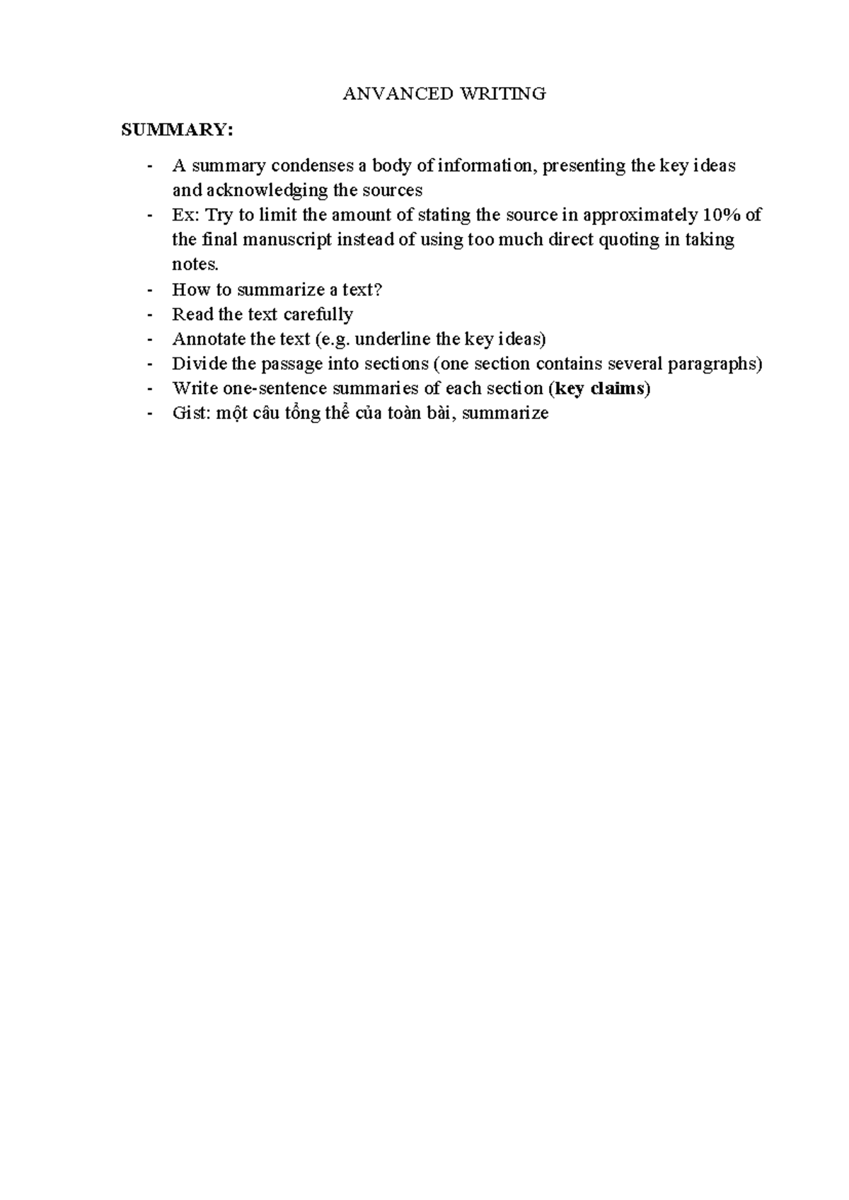 Advanced reading assumption - ANVANCED WRITING SUMMARY: A summary ...