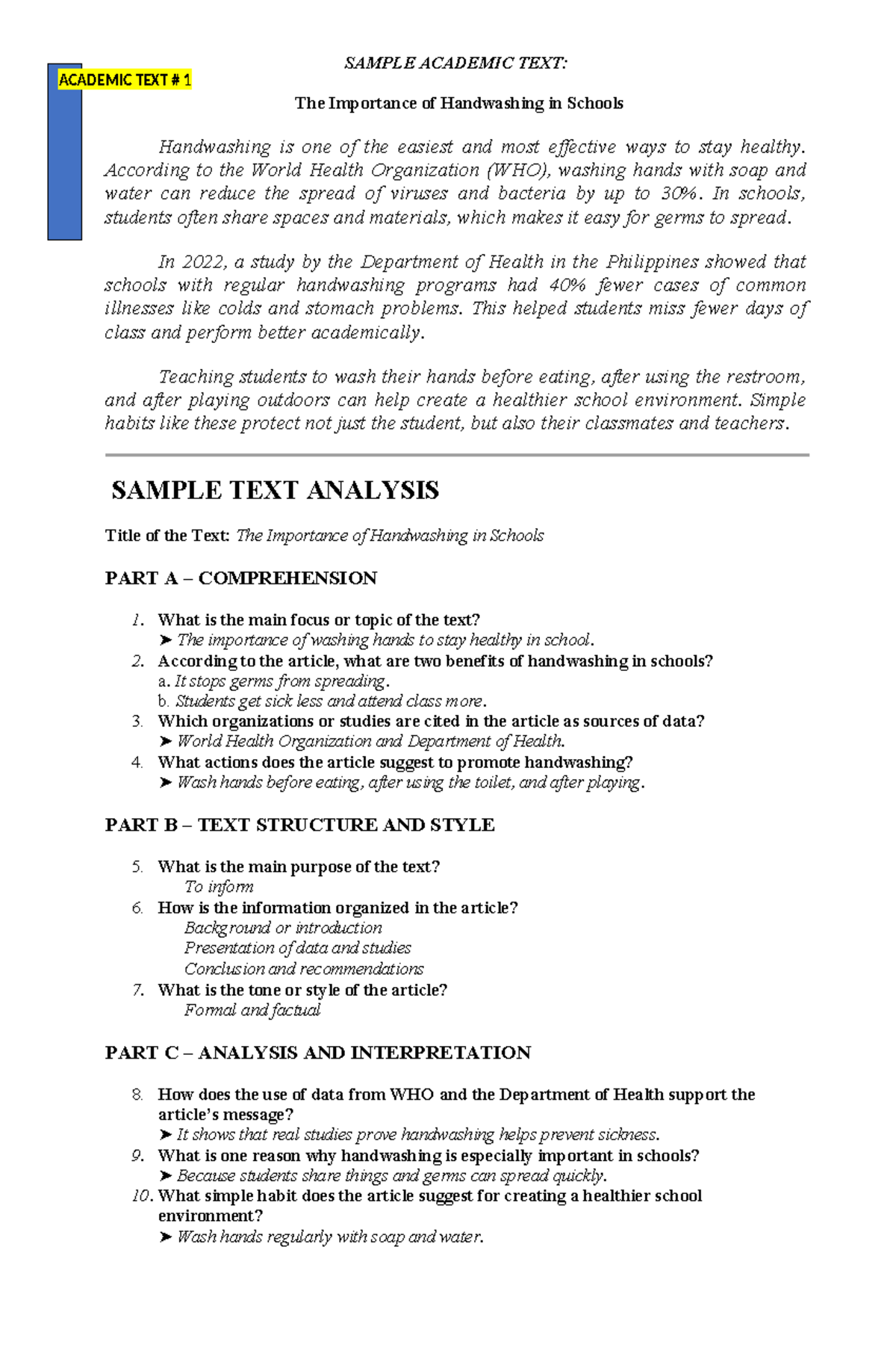 ACADEMIC TEXT ANALYSIS: Handwashing & Screen Time Impact on Students ...