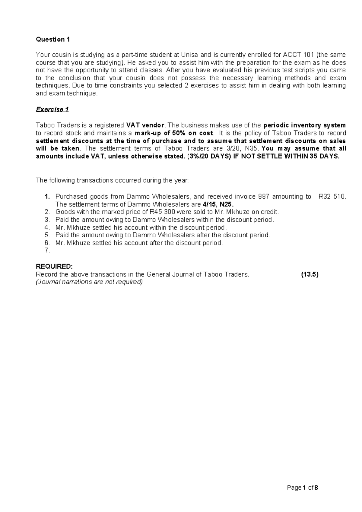 Exam Revision Questions for ACCT 101: Key Concepts and Exercises - Studocu