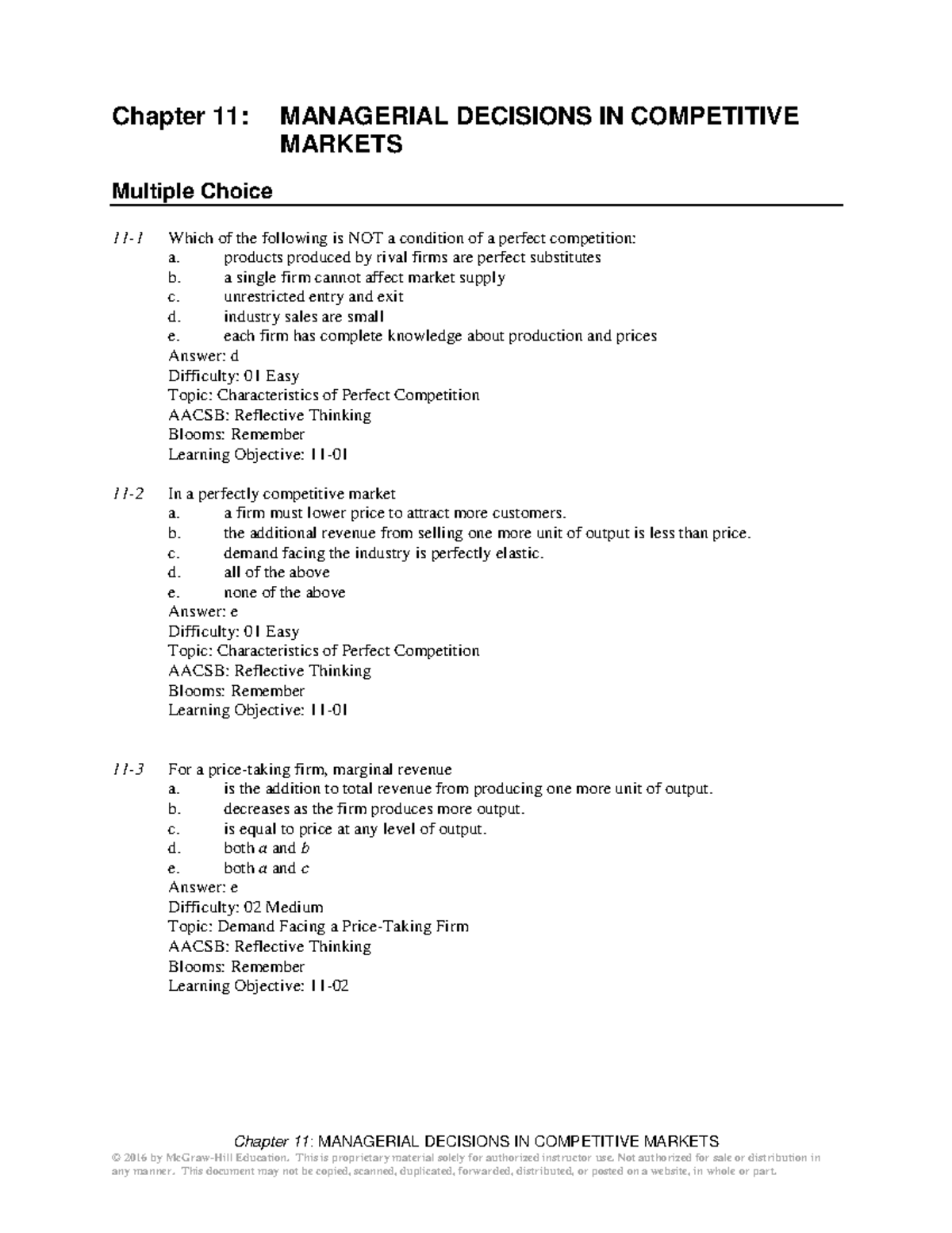 EC120 - Test Bank Chapter 11 - Chapter 11 : MANAGERIAL DECISIONS IN ...