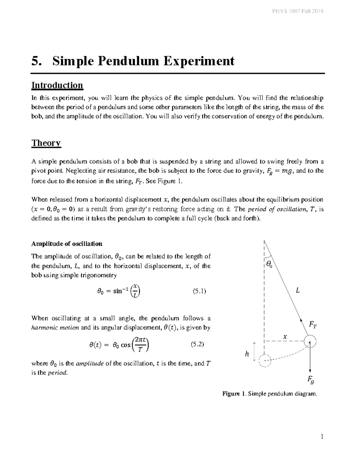 Simple Pendulum Experiment Manual (Course Code) - Studocu