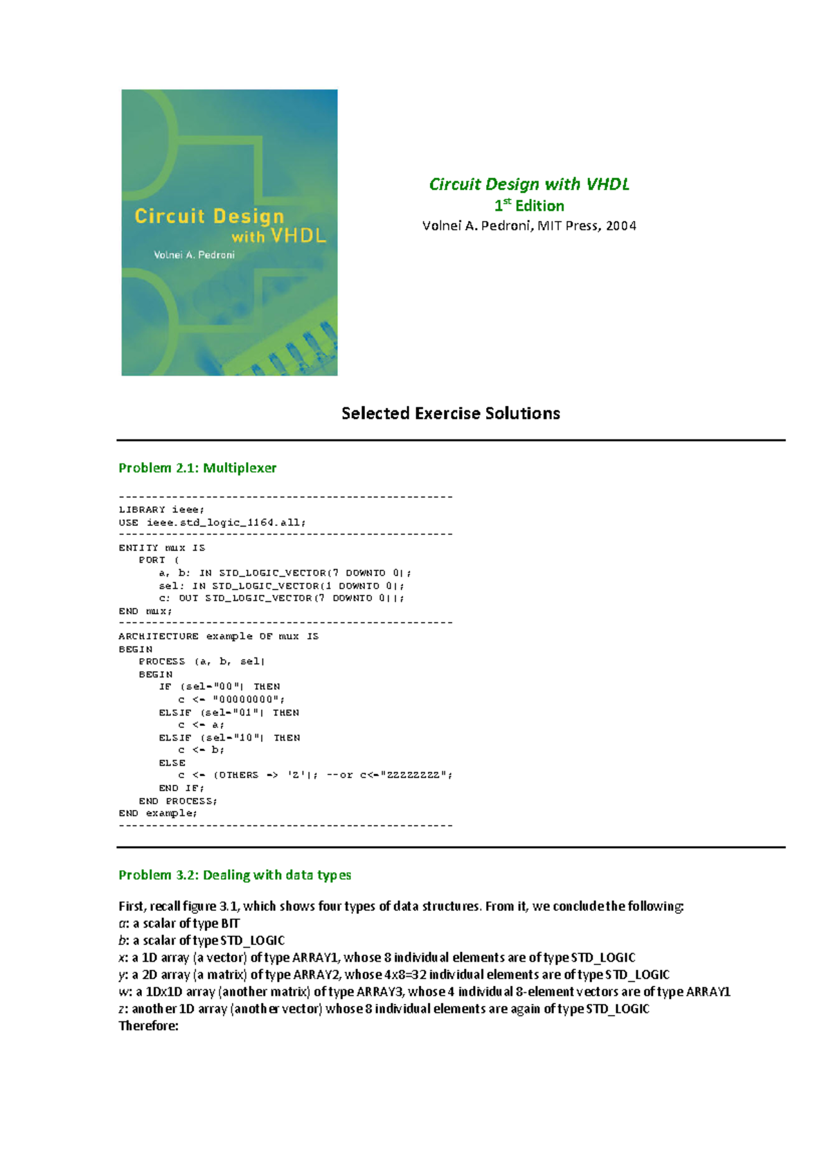Pedroni Solutions - nothing - Circuit Design with VHDL 1 st Edition ...