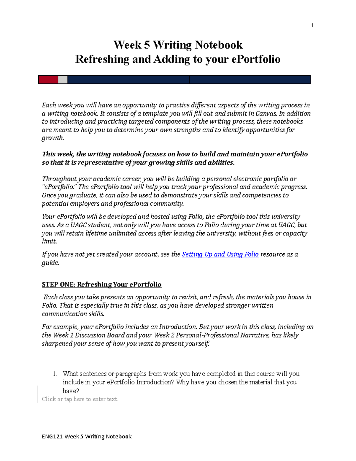 ENG121 Week 5 Writing Notebook Template for ePortfolio Development ...