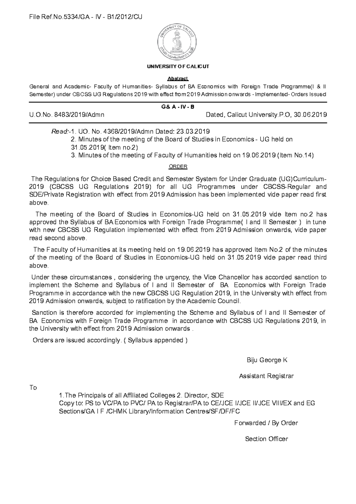 BA Economics (I & II Sem) Syllabus: Foreign Trade Focus - CBCSS 2019 ...