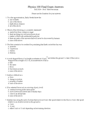 Physics 100 Sample Midterm Fall 2021 - Multiple Choice Questions - Studocu