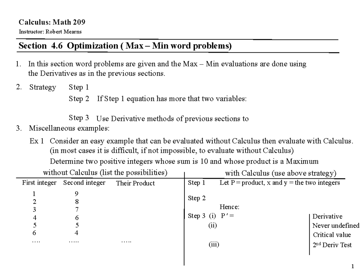Note Outline Sec 4 - Lecture note - Section 4 Optimization ( Max – Min ...