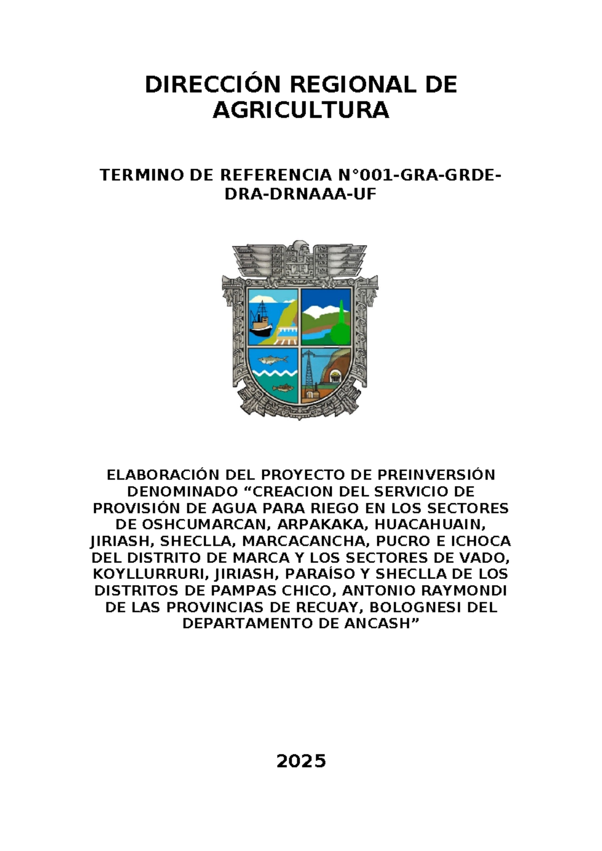 TDR de Elaboración del Proyecto de Preinversión para Riego en Tres ...