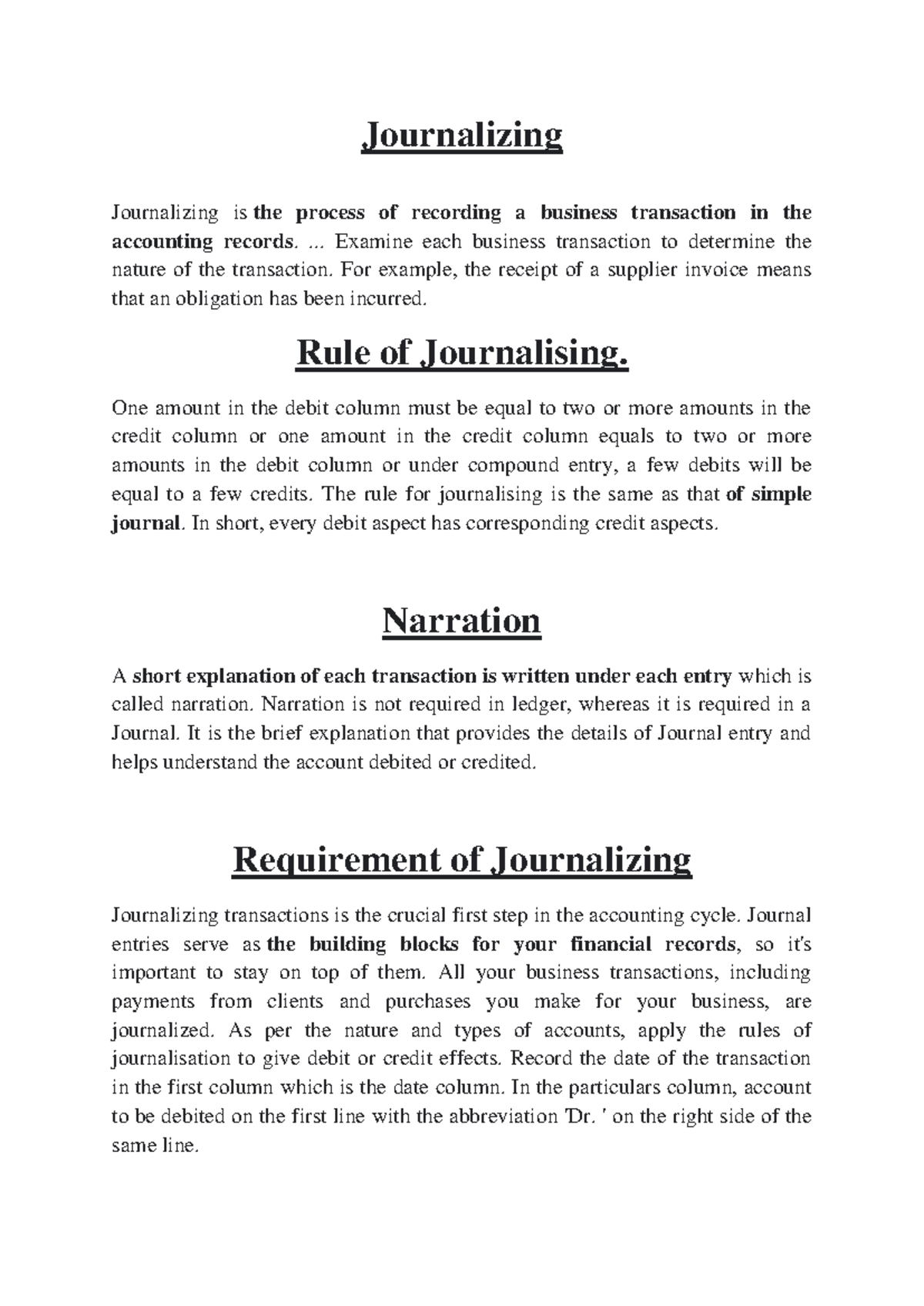 Journalizing Requirements and Terms in Accounting Fundamentals - Studocu