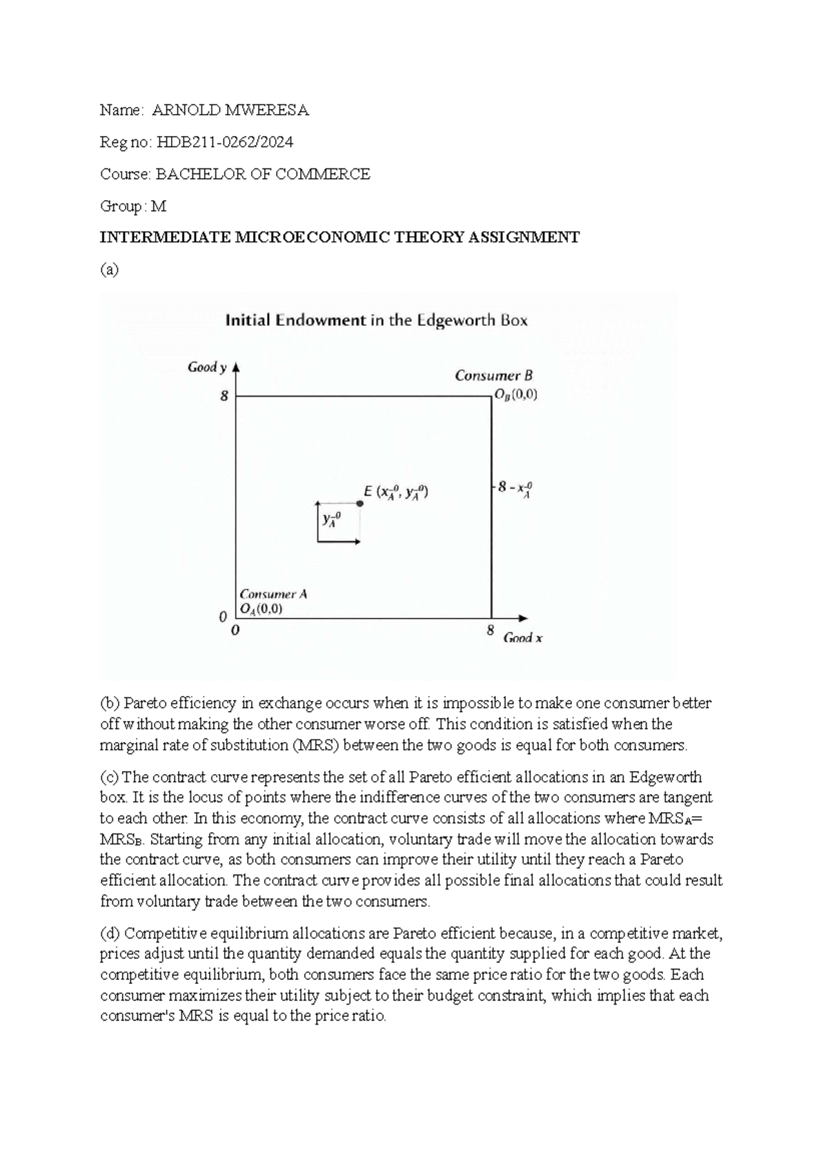 Intermediate Microeconomic Theory Assignment: Pareto Efficiency ...