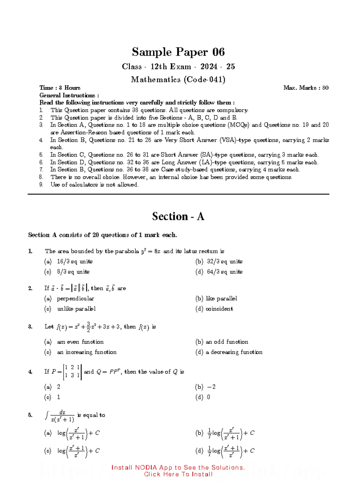 Class XI Mathematics (Code: 041) Annual Exam Practice Paper 2023-24 ...