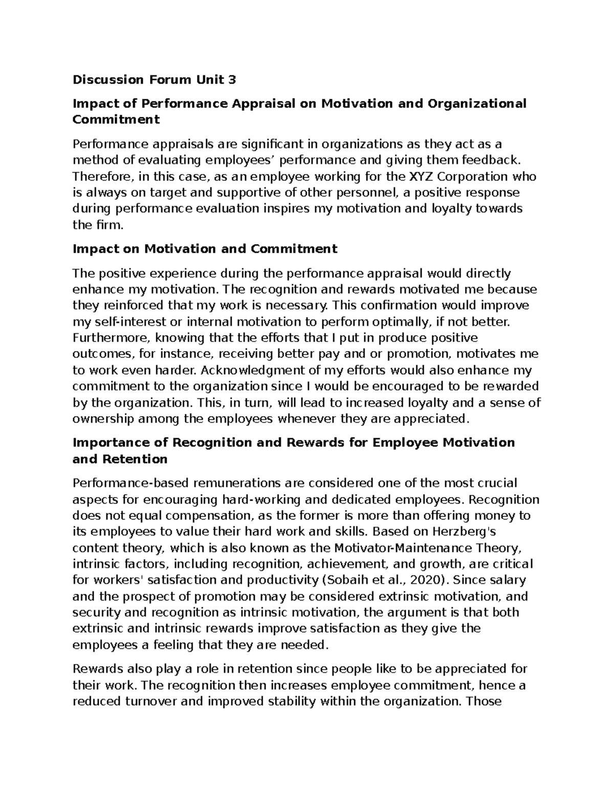 Discussion Forum Unit 3: Impact of Performance Appraisal on Motivation ...