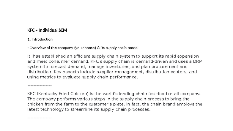 KFC SCM Analysis: Supply Chain Model & Strategies (Chapter 6) - Studocu