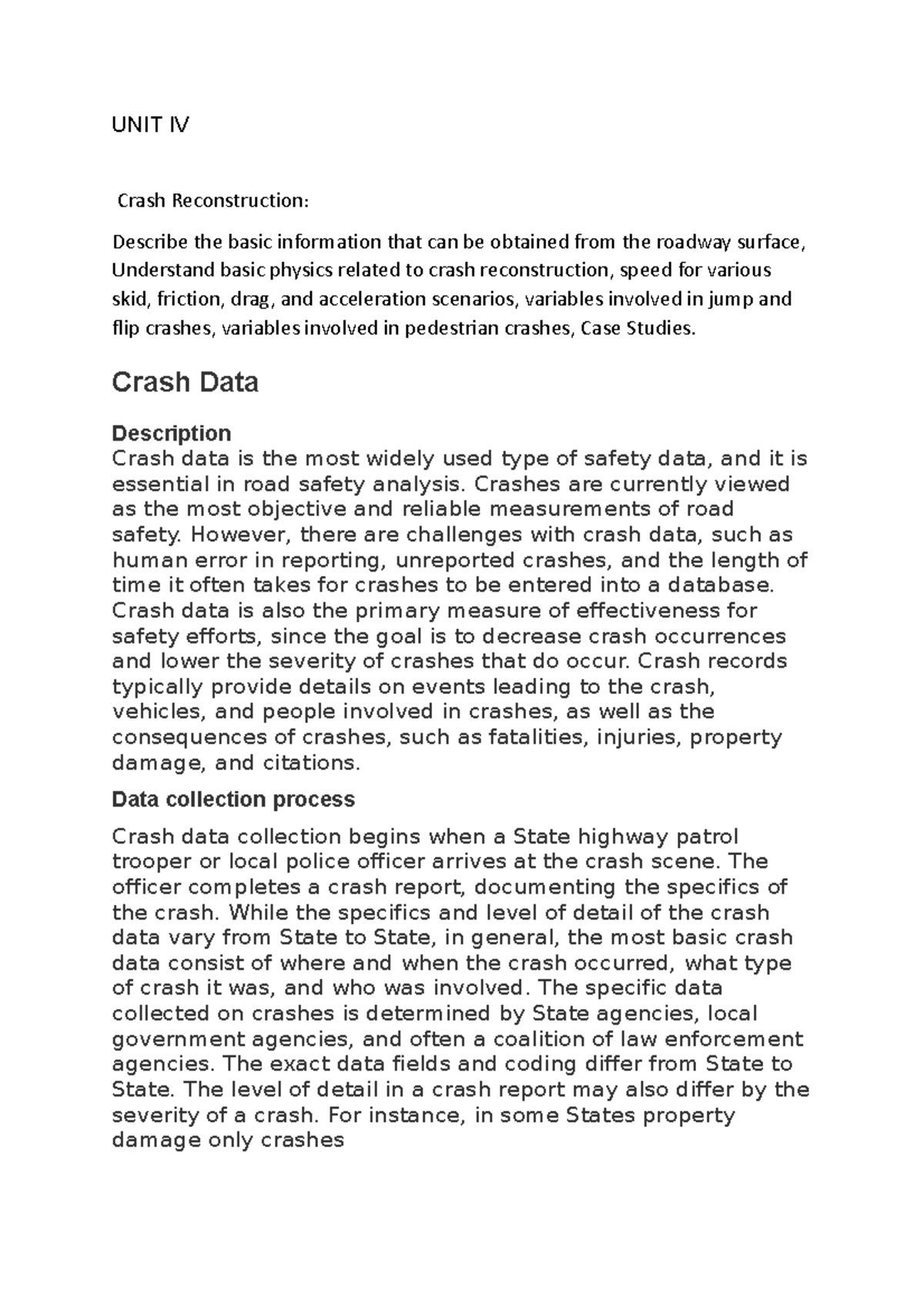Highway Safety Engineering: UNIT IV - Crash Reconstruction & Data ...