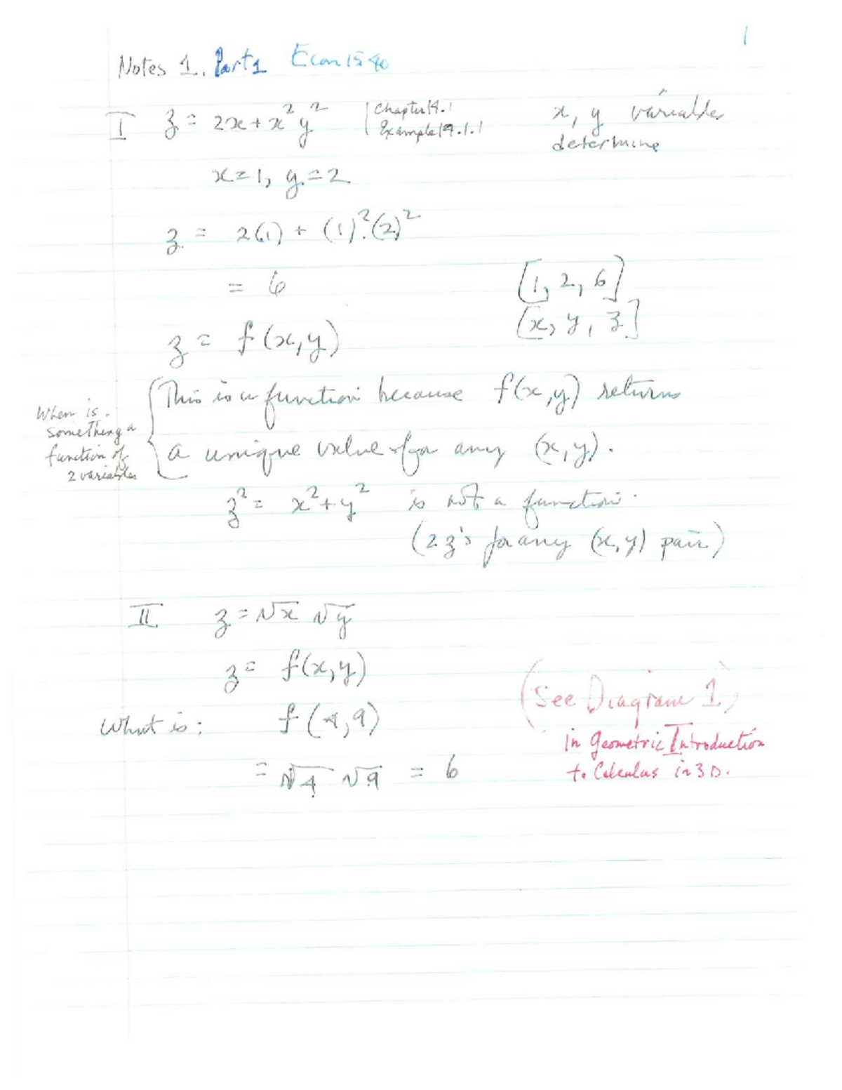 Econ1540 Midterm Notes: Functions of Two Variables & Geometry - Studocu