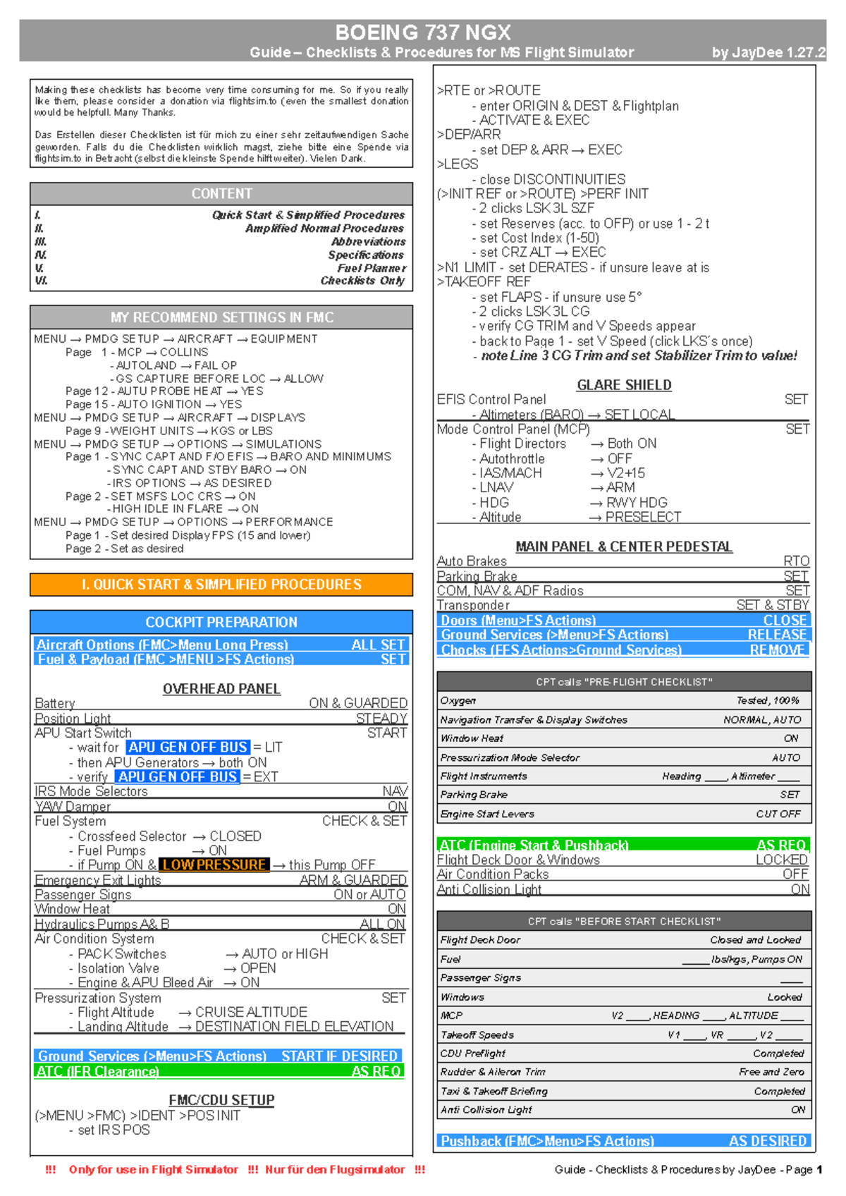 BOEING 737 NGX Checklists & Procedures for MS Flight Simulator - Studocu