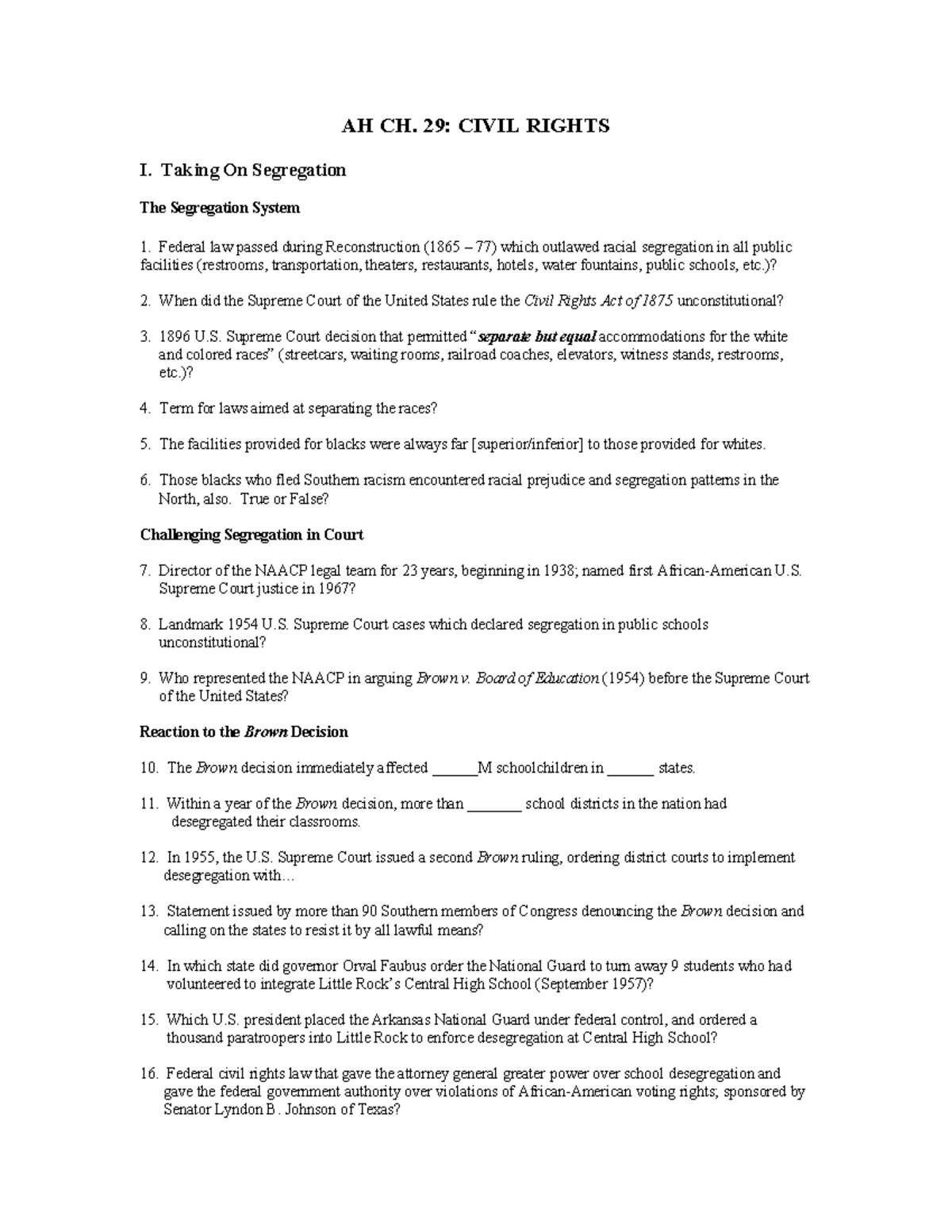 AH CH. 29: Civil Rights Movement - Key Events and Figures - Studocu
