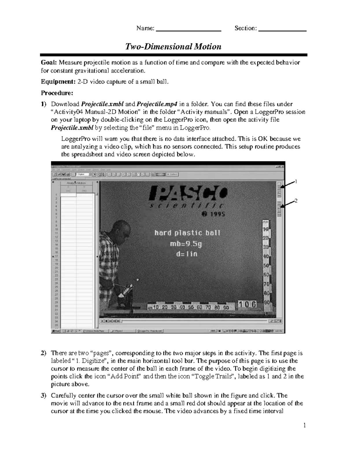 Activity 04-2D motion -2nd - Two-Dimensional Motion Goal: Measure ...