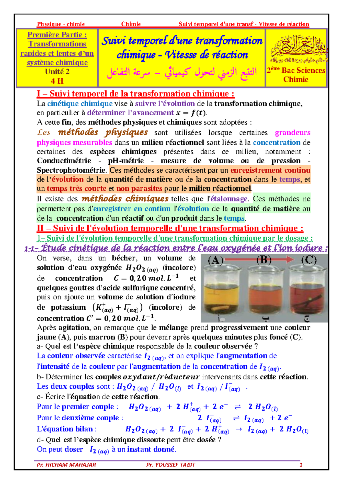 Suivi Temporel d'une Réaction Chimique - 2ème Bac Chimie - Studocu